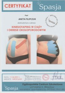 Certyfikat ze szkolenia Aneta Filipczuk - Kinesiotaping w ciąży i okresie okołoporodowym