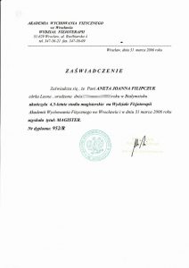AWF - Studia Magisterskie na wydziale Fizjoterapii - Aneta Filipczuk